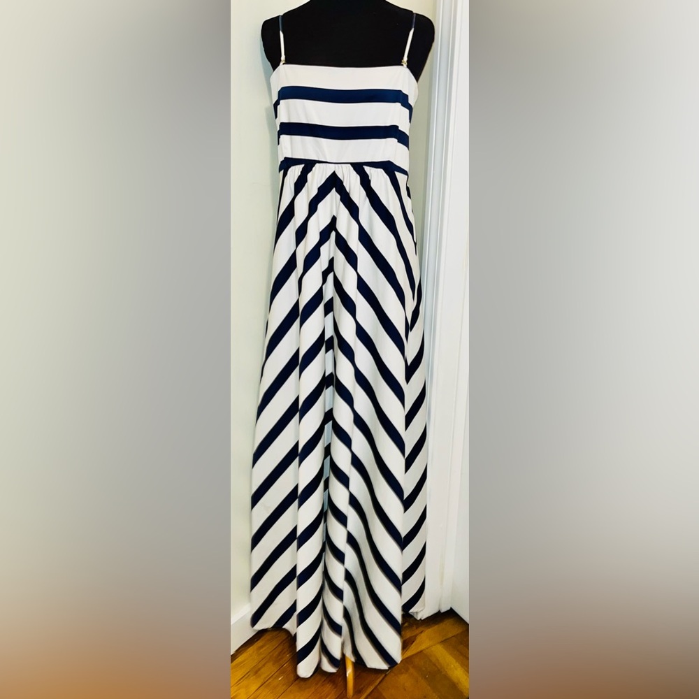Jessica Simpson Navy and White Striped Maternity Dress
